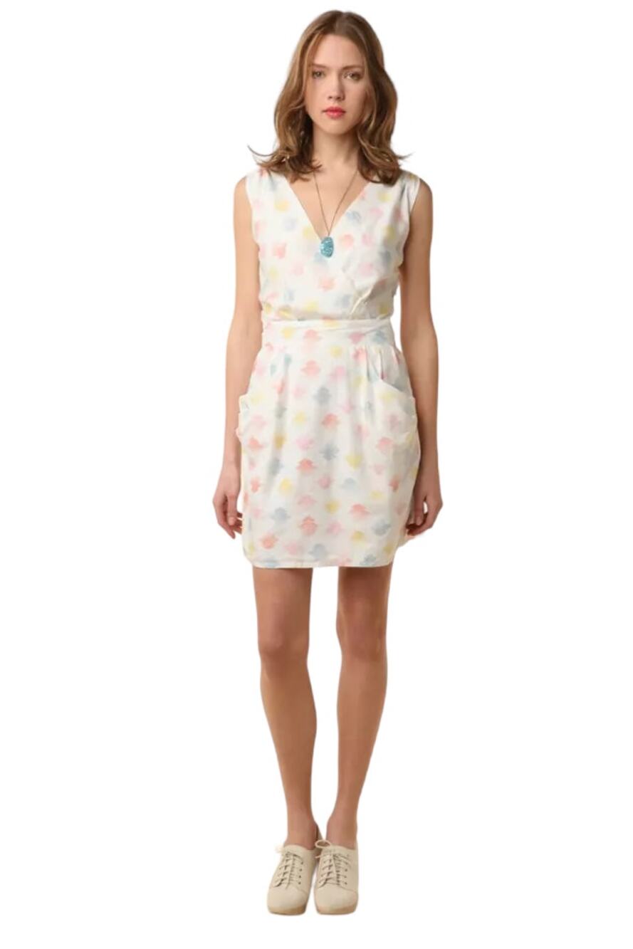 Sessun Alphonsine Watercolor Pocketed Silk Blend Mini Dress Size Medium